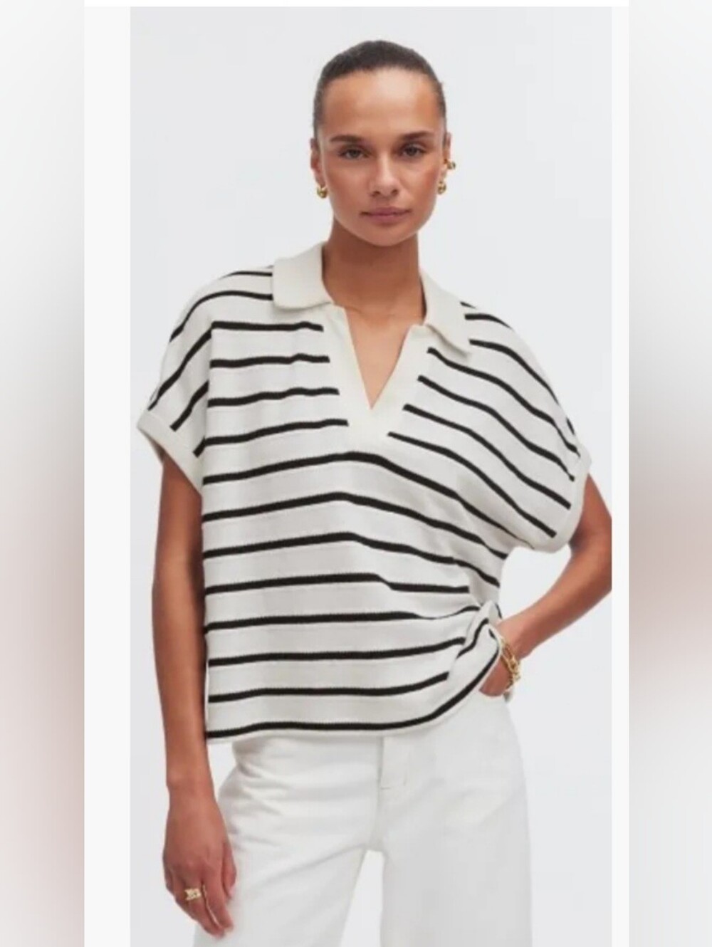 MADEWELL V-Neck Polo Shirt In Stripe